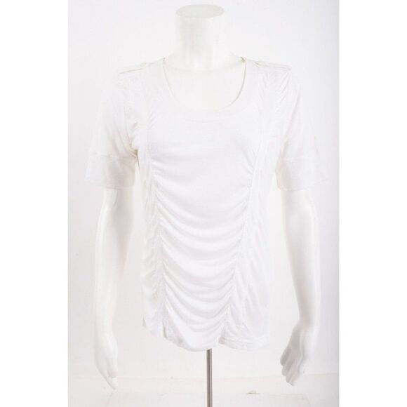 Puma Womens White Stretch Pleated Short Sleeve T-Shirt Top Tee Ruched M NWT - Picture 1 of 6